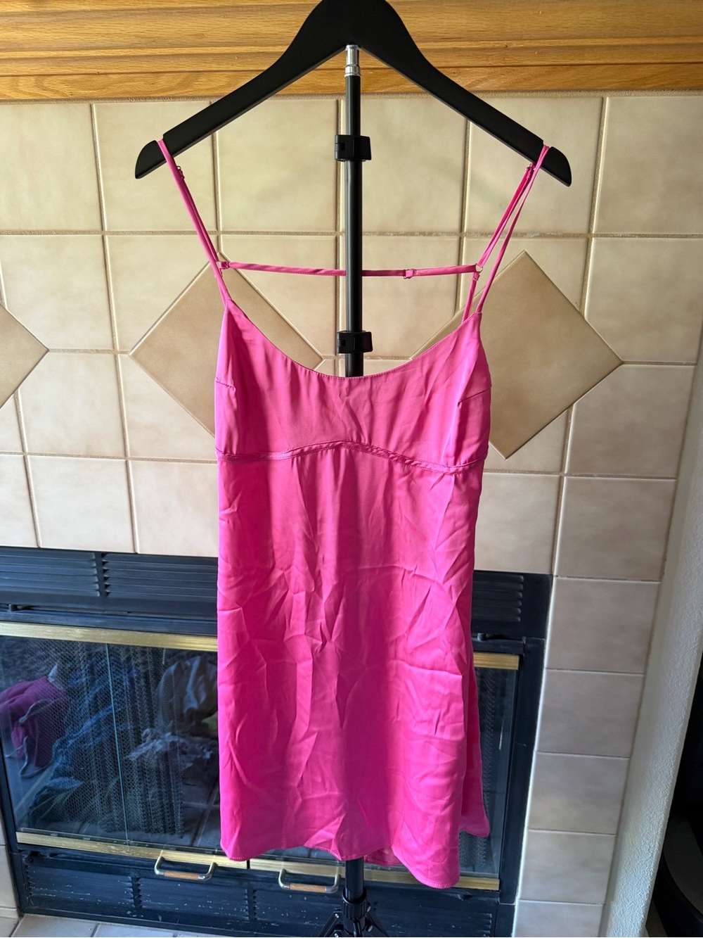 Hot Pink Satin Mini Slip Dress with Delicate Straps NWT Nectar Clothing